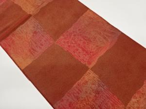 色紙に抽象人物・草花模様織出し名古屋帯